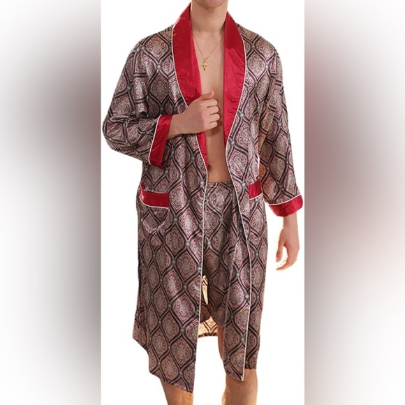 New Mens Silky Pajama Robe Short Set w/ 2 Pockets Multiple Sizes - Picture 1 of 2